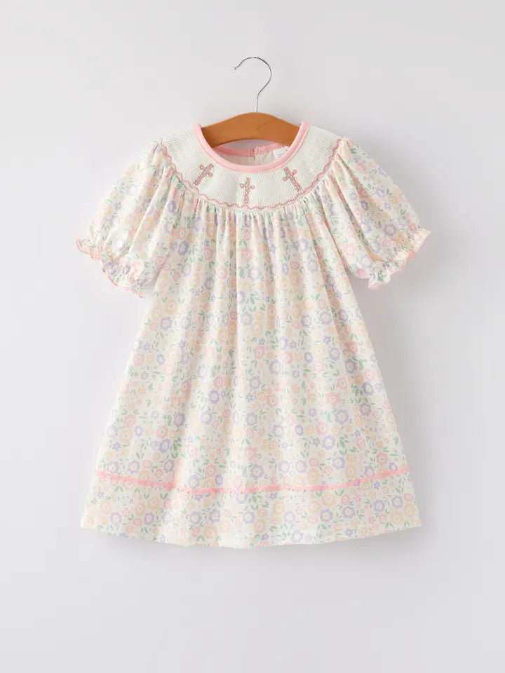 Youth Spring Summer Smocking Embroidery Colorful Easter Cross Dress