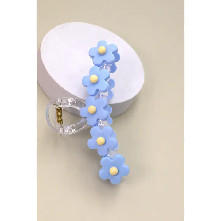 Large Blue Floral Decorated Hair Claw Clips