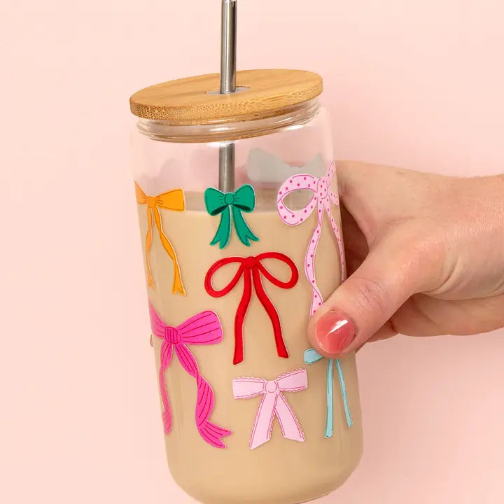 Ribbon Coquette Bows Glass Can
