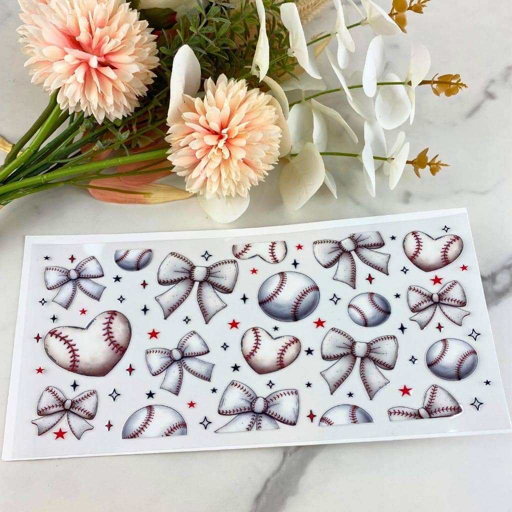 Baseballs and Bows | 16 oz UV DTF Wrap