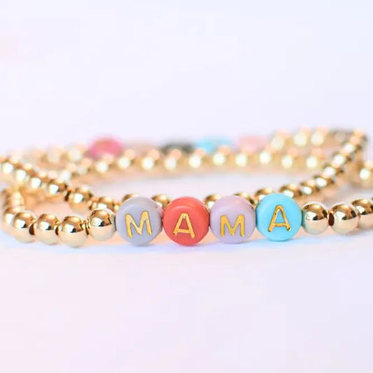 Gold Beaded Mama Multi Colored Stretch Bracelet