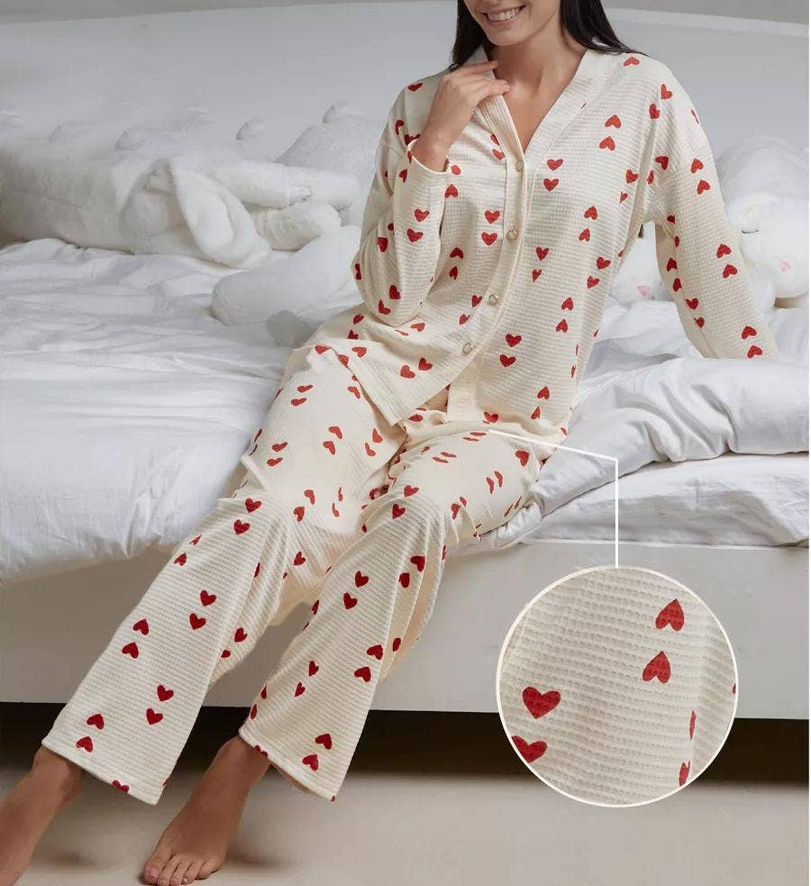 Valentine' heart print pajamas pants loungewear set
