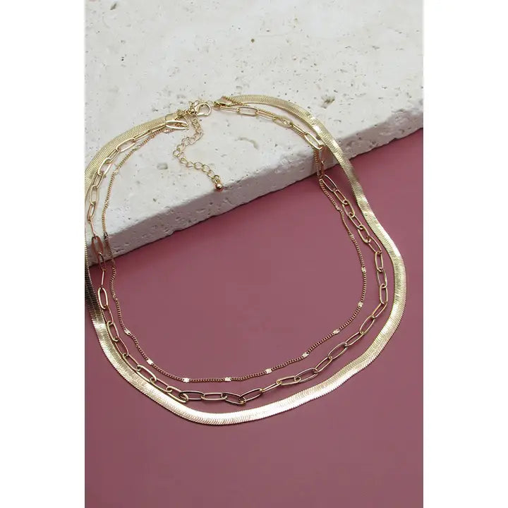 Multi Layer Herringbone Snake Link Chain Necklace