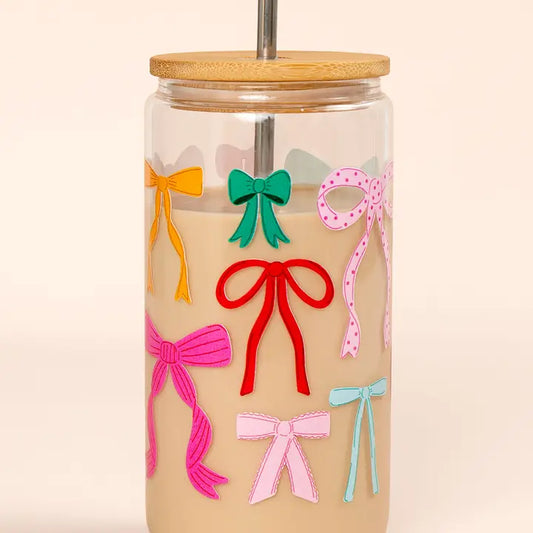 Ribbon Coquette Bows Glass Can