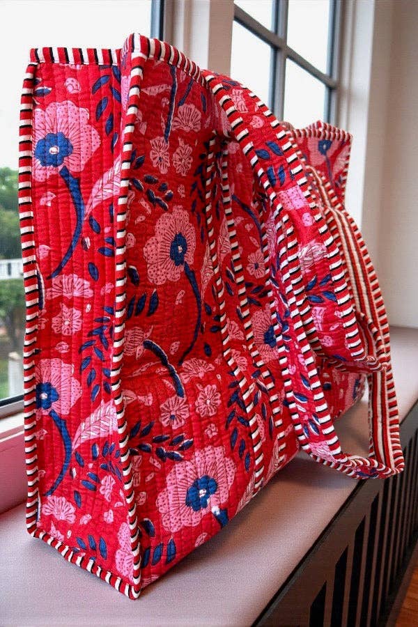 Scarlet Blooms Floral Tote Bag