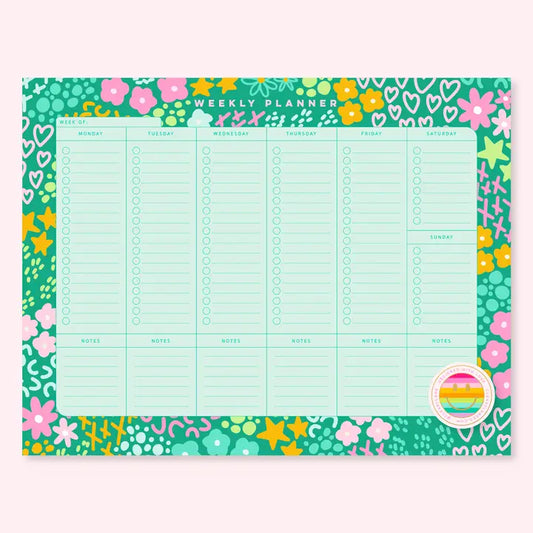 Weekly Planner Notepad | 8.5"x11" | Emerald Rainbow Garden