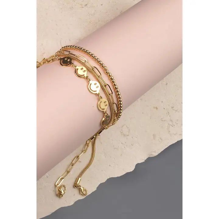 Smiley Bead Snake Chain 4 Set Bracelet |