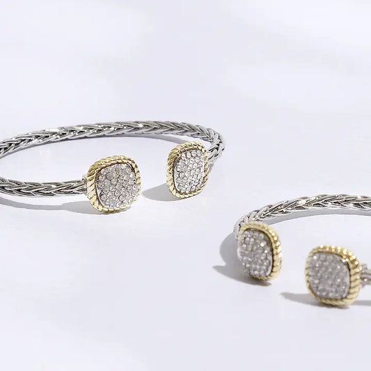 Cz Square Edge Designed Braided Bangle Bracelet