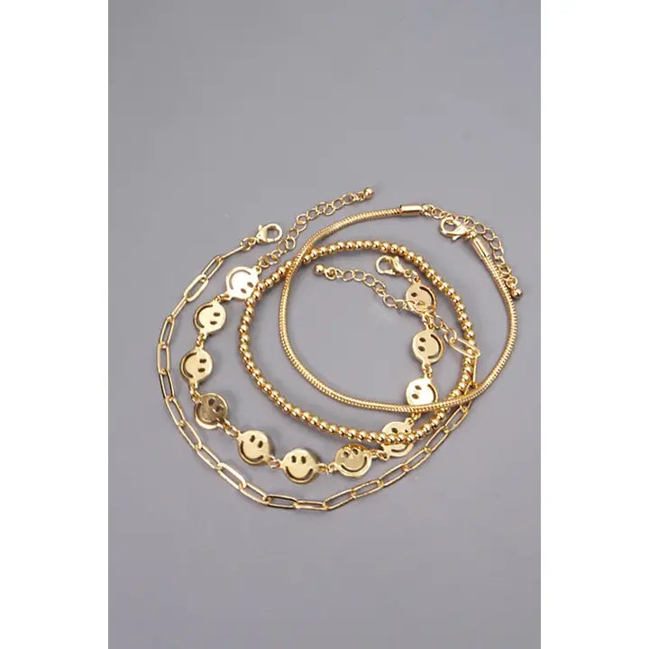 Smiley Bead Snake Chain 4 Set Bracelet |