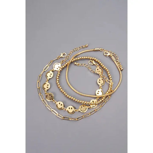Smiley Bead Snake Chain 4 Set Bracelet |