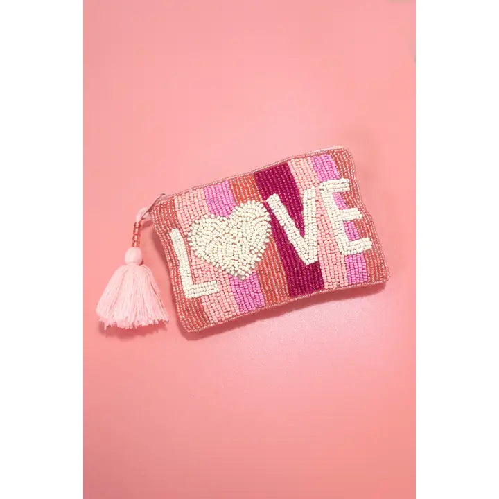 Valentine's Day Love Seed Bead Rainbow Coin Purse