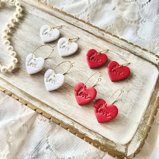 Love Heart Earrings, Heart Clay Earrings