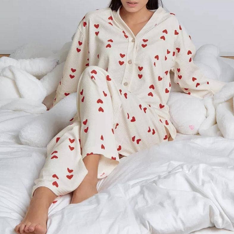 Valentine' heart print pajamas pants loungewear set