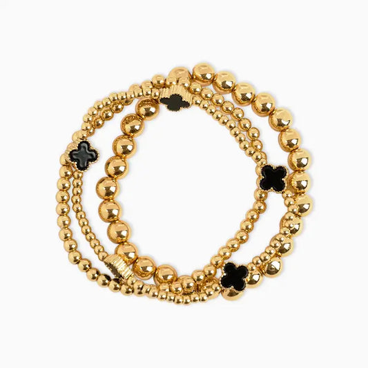 Mop Clover Stretch Bead Bracelets, Set of 3
