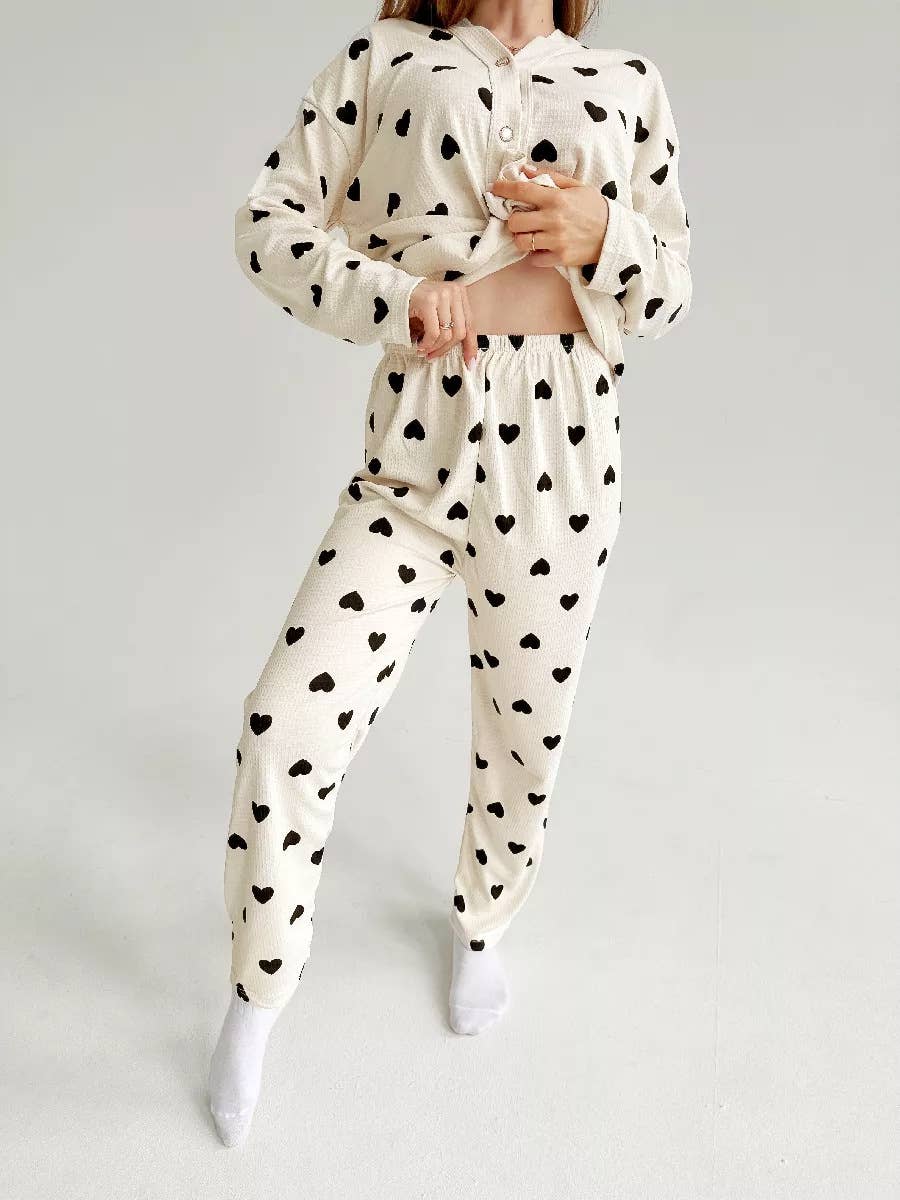 Valentine' heart print pajamas pants loungewear set