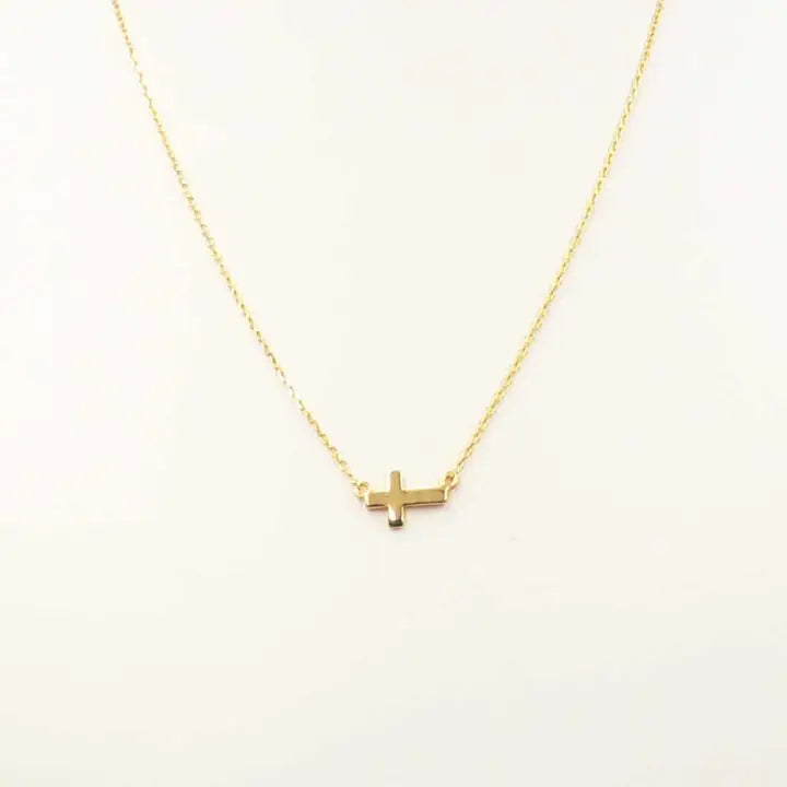 Gold Chain with Small Sideways Gold Cross 16"-18" Necklace