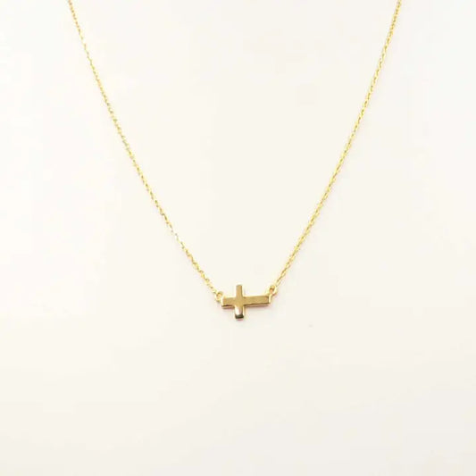 Gold Chain with Small Sideways Gold Cross 16"-18" Necklace