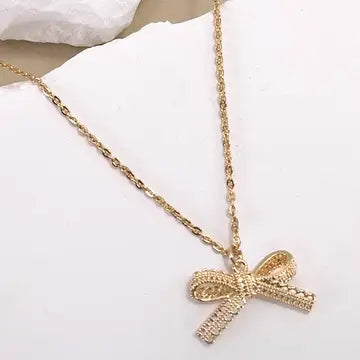 Lace Bow Charm Pendant Necklace