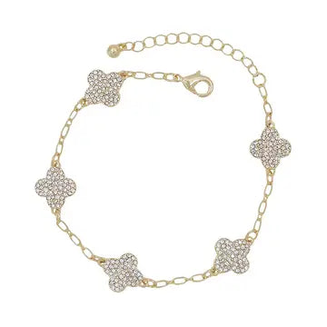 Gold Pave Clover Chain Bracelet 7.5-8"