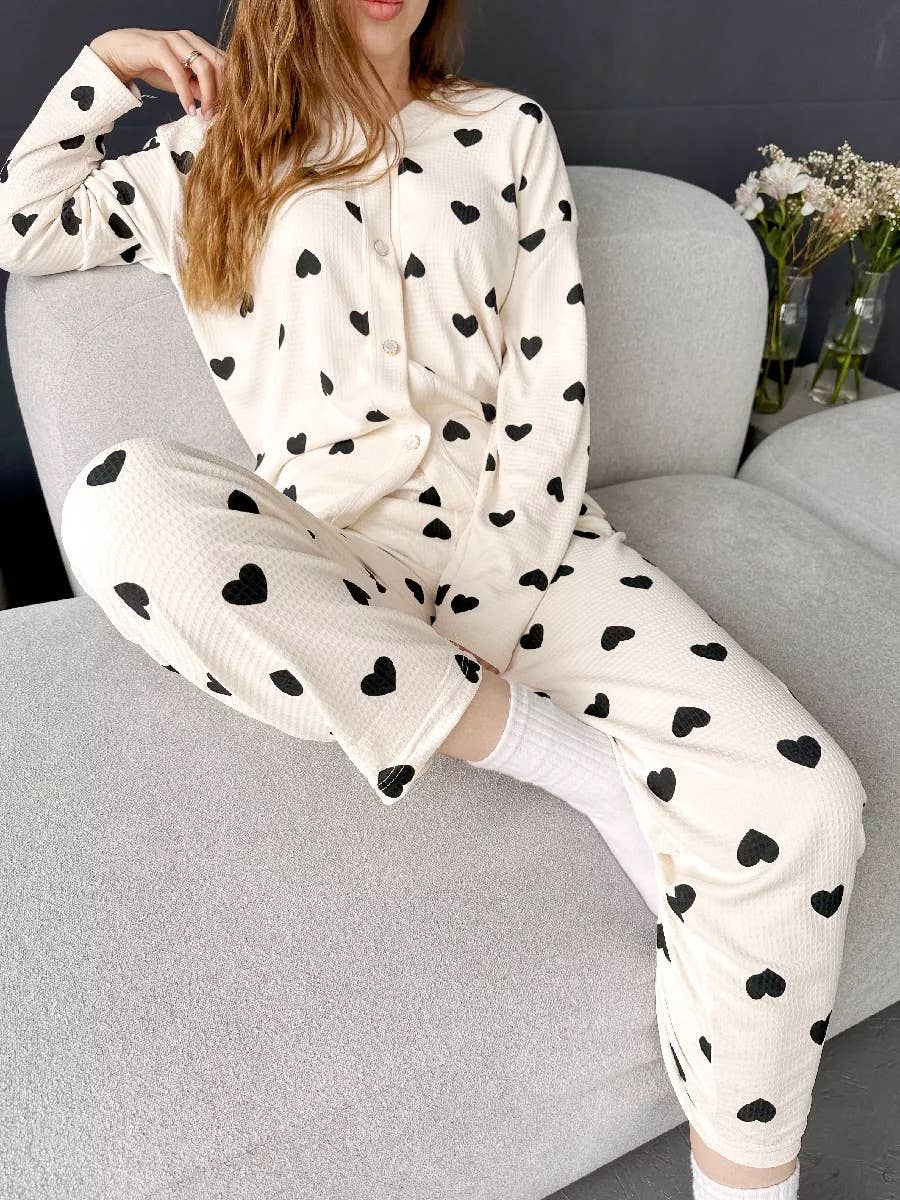 Valentine' heart print pajamas pants loungewear set