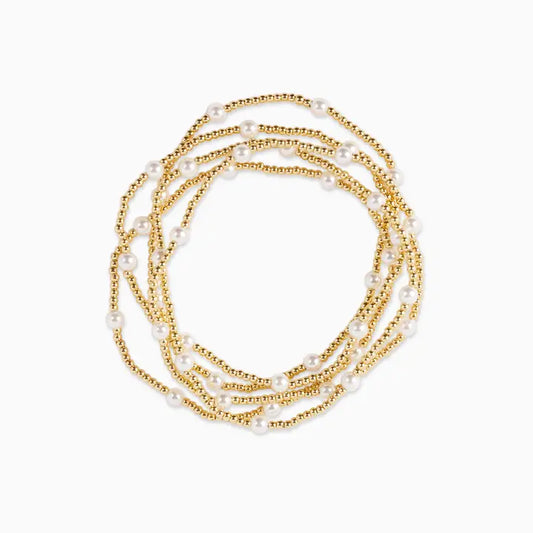 Gold Ball Bead Pearl Accent Bracelets, Set of 5