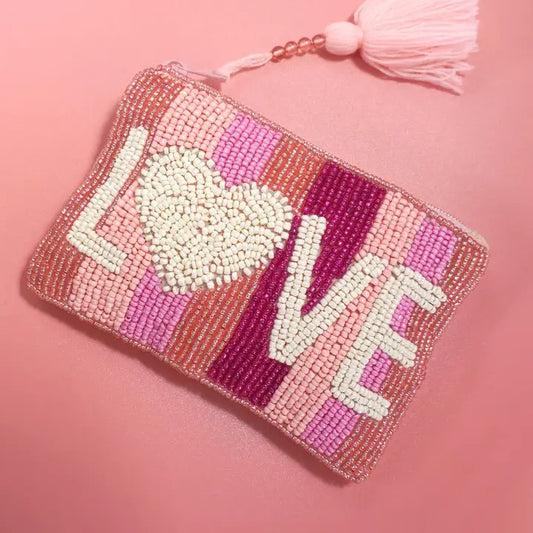 Valentine's Day Love Seed Bead Rainbow Coin Purse