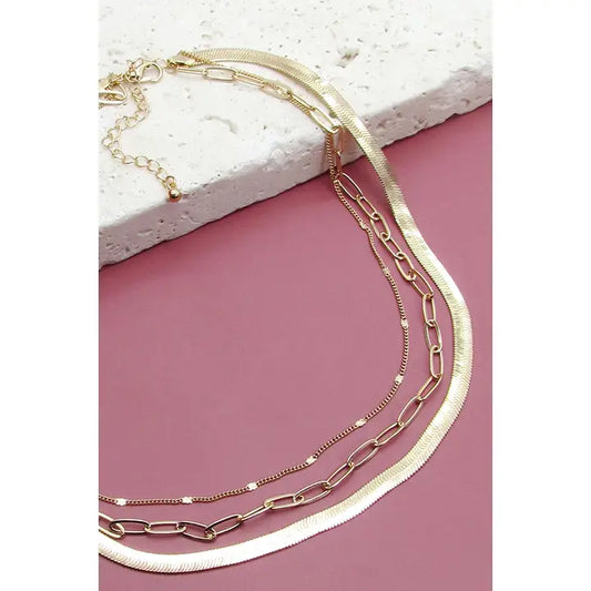 Multi Layer Herringbone Snake Link Chain Necklace
