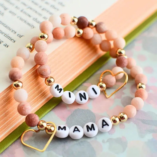 Mama Mini Matching Pink Beaded Stretch Bracelet Jewelry Set