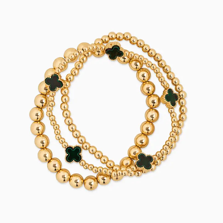Mop Clover Stretch Bead Bracelets, Set of 3