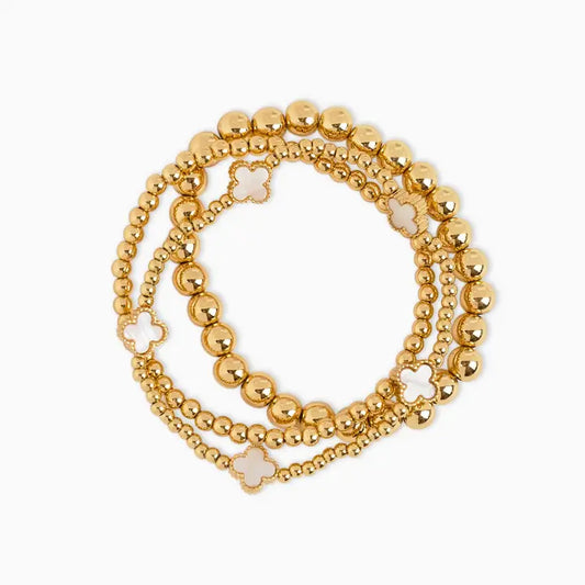 Mop Clover Stretch Bead Bracelets, Set of 3