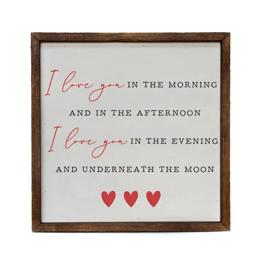 10x10 I Love You in the Morning Wood Valentine's Day Décor