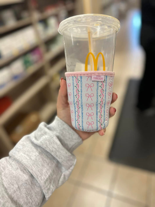 Bow Stripes Iced Coffee Drink Sleeve - Small 16-18oz