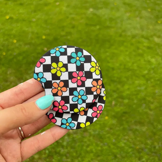Neon Checkered Flower Car Coaster Set