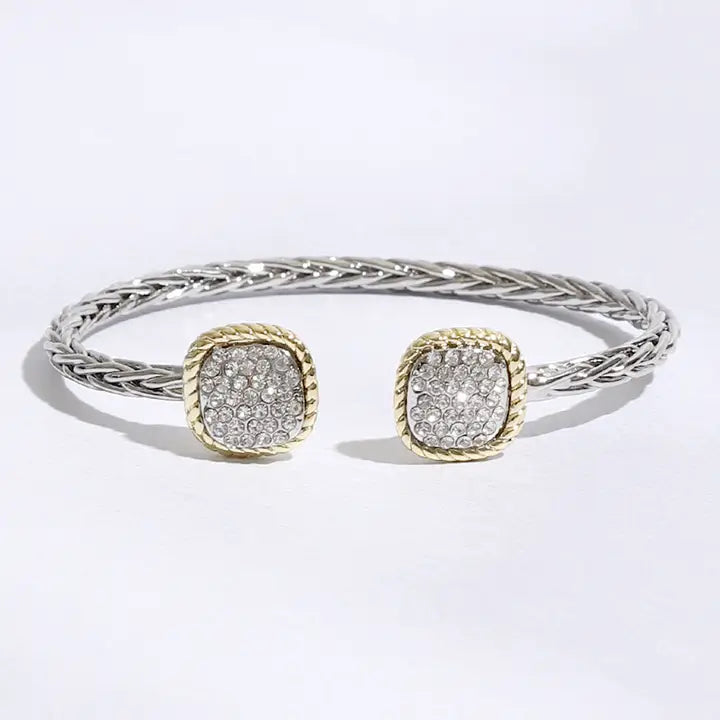 Cz Square Edge Designed Braided Bangle Bracelet