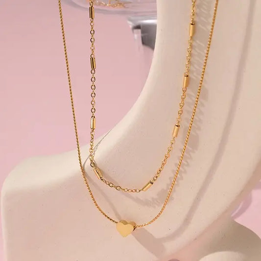 Titanium Steel Non-Tarnish Layered Heart Necklace