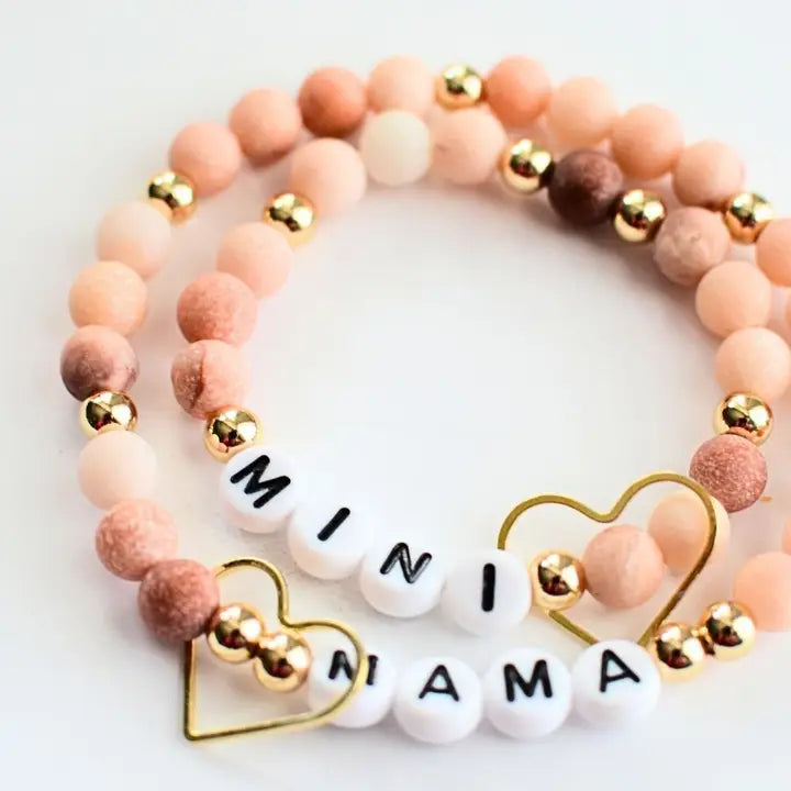Mama Mini Matching Pink Beaded Stretch Bracelet Jewelry Set