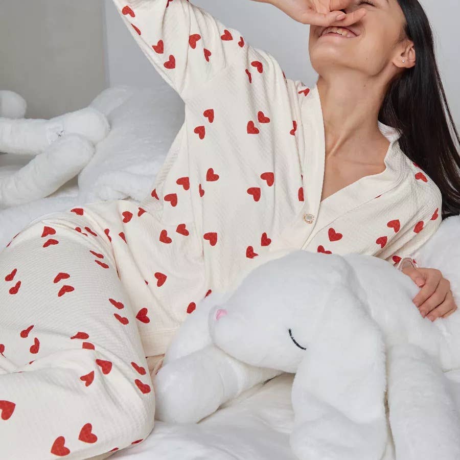 Valentine' heart print pajamas pants loungewear set