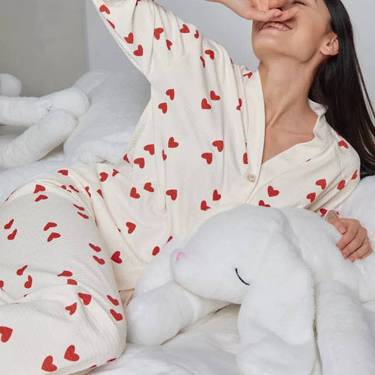 Valentine' heart print pajamas pants loungewear set