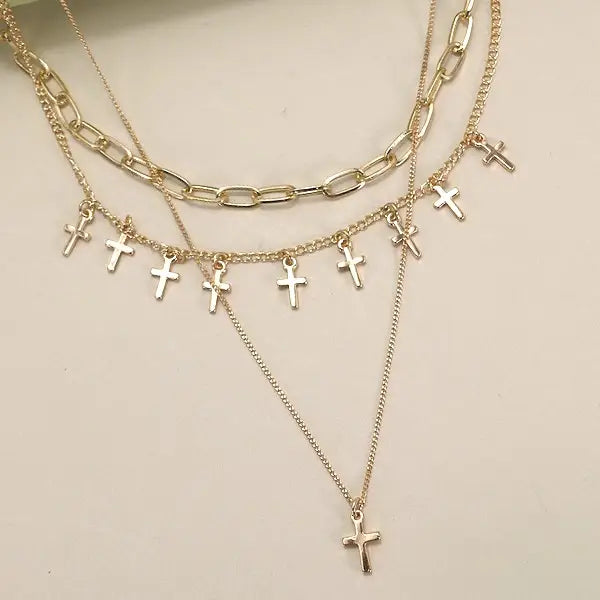 Cross Charm Multi Layer Necklace