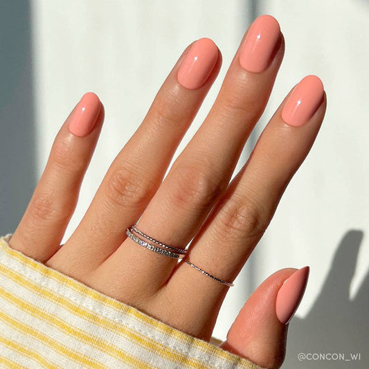 Peach Coral Press-On Nails | Short Round Solid Nail