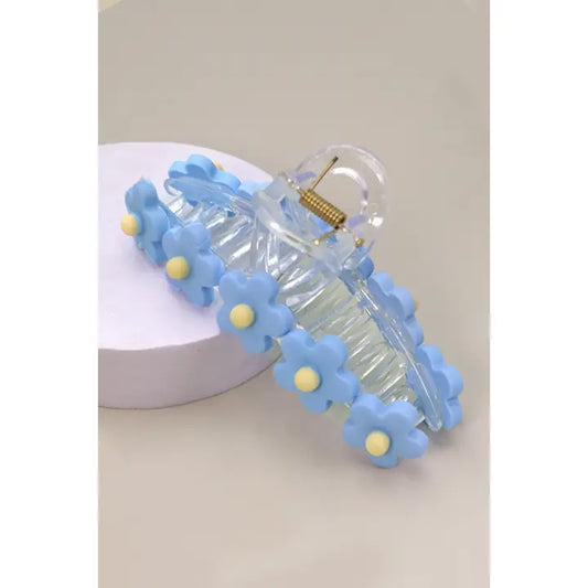 Large Blue Floral Decorated Hair Claw Clips