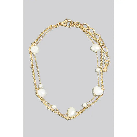 Pearl Station Beaded Layered Chain Bracelet