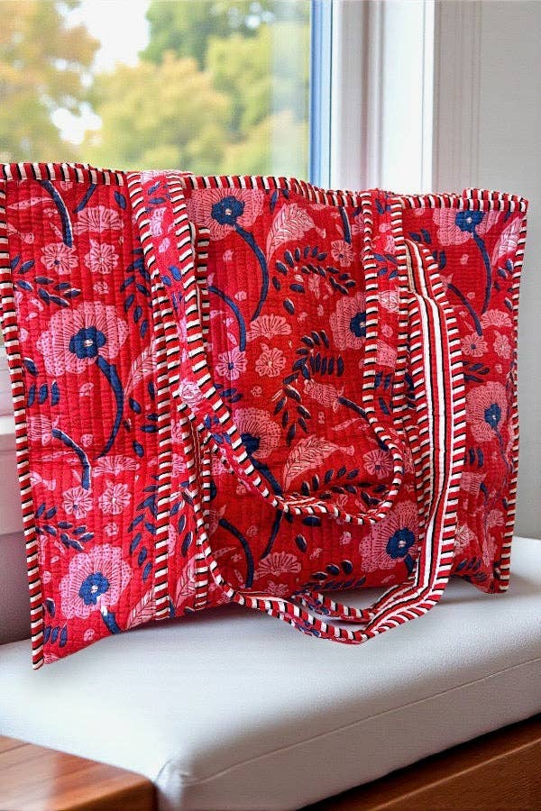 Scarlet Blooms Floral Tote Bag