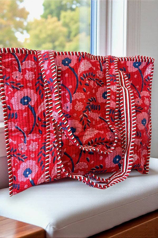 Scarlet Blooms Floral Tote Bag