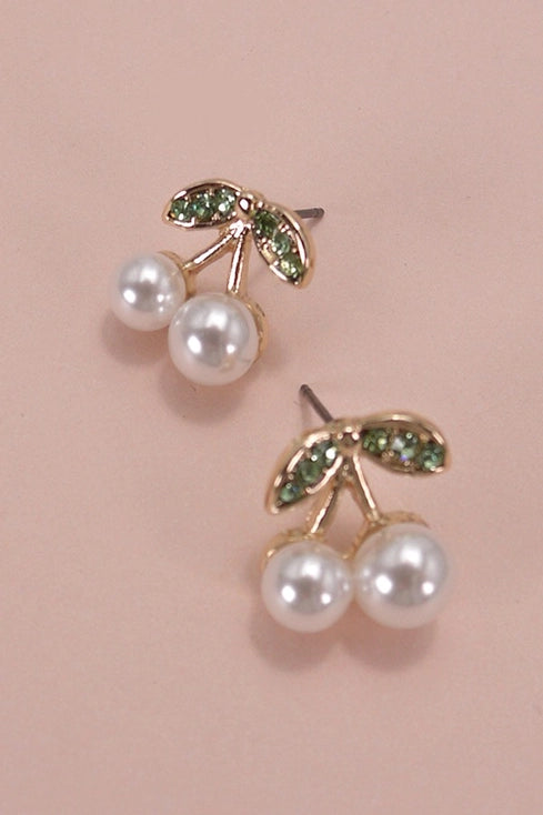 Cherry Pearl Rhinestone Earrings